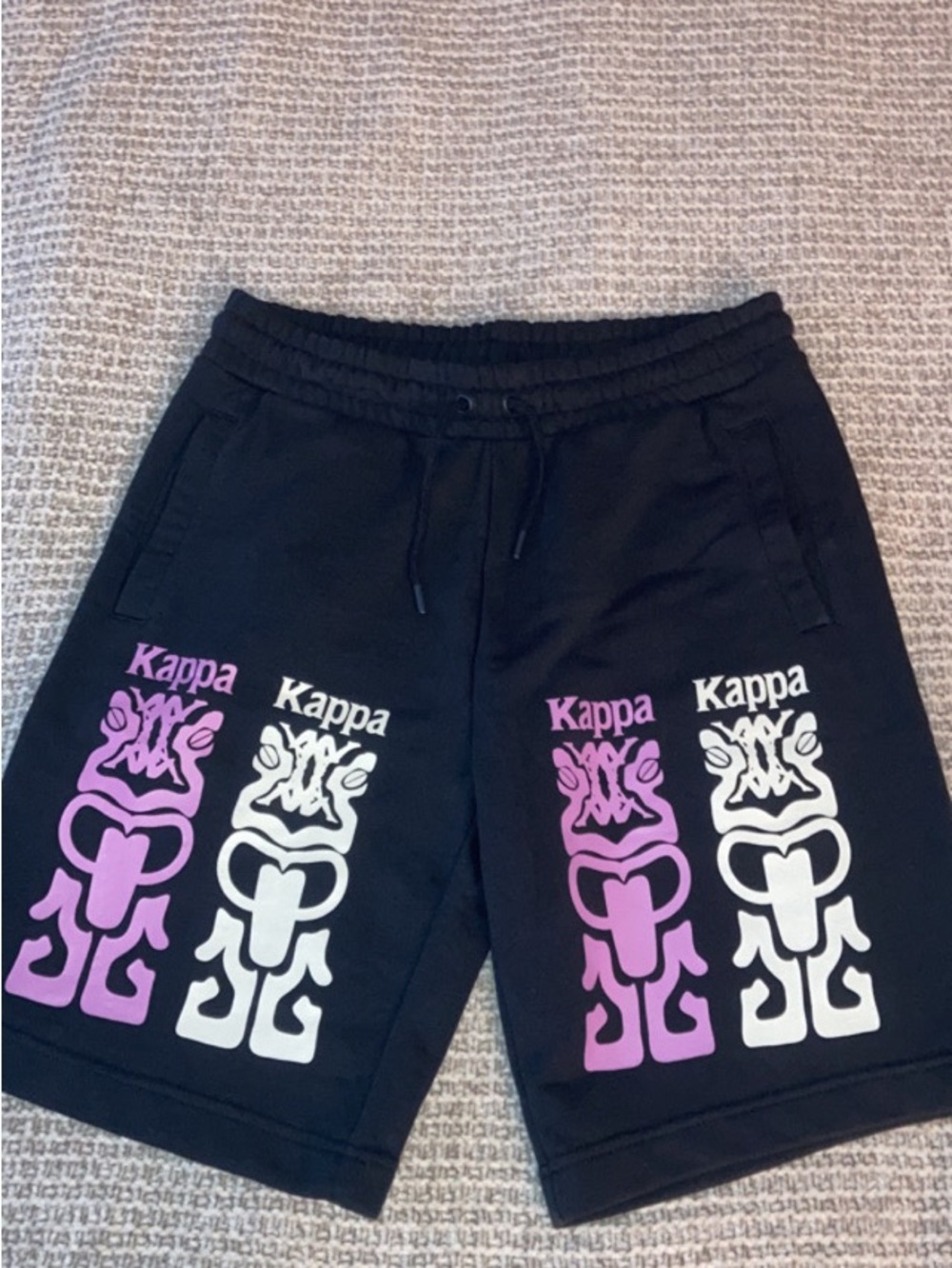 Kappa Black Athletic Shorts with Pink & White Graphic Logos